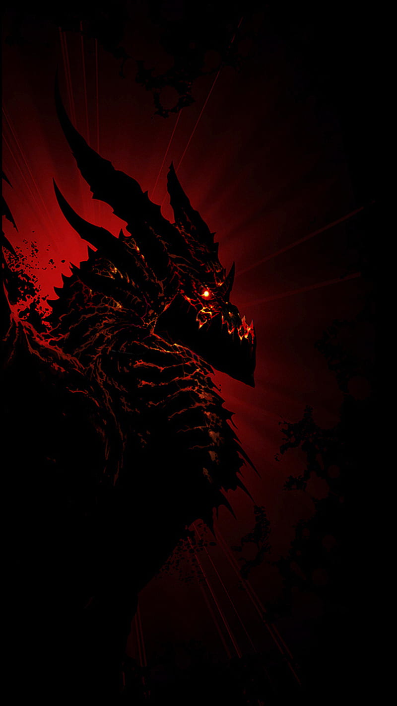 Dragon, black, dark, diablo, horrible, red, guerra, HD phone wallpaper