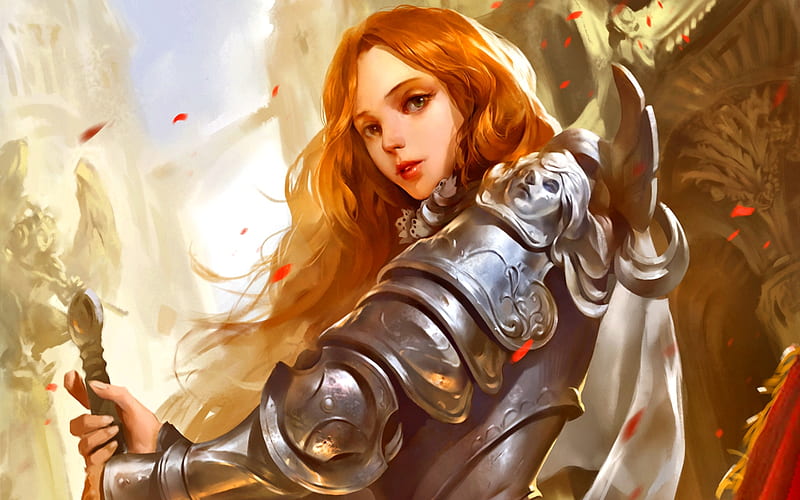 Knight of Serra, warrior, fantasy, magic, women, HD wallpaper