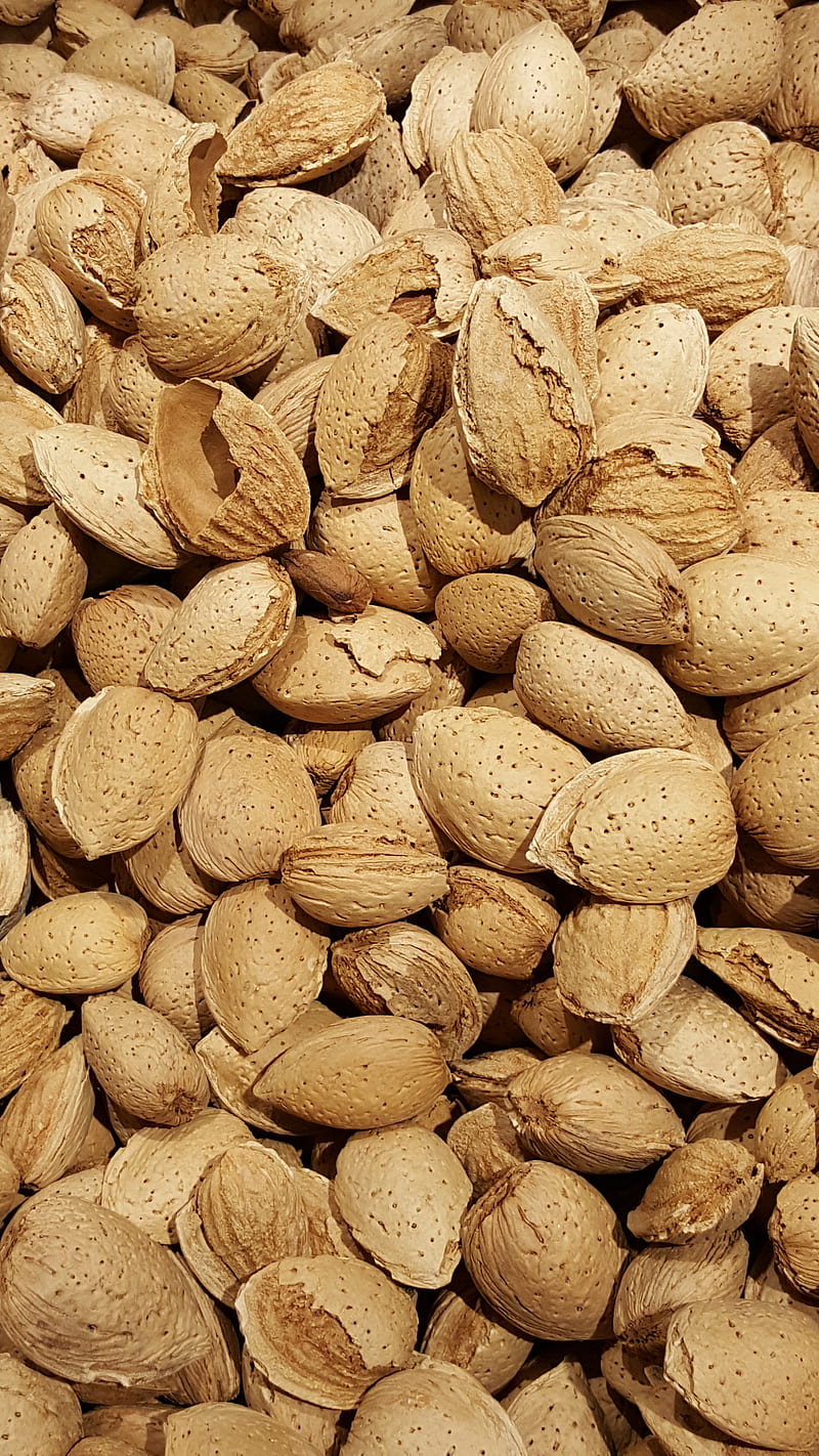 Almonds , wood, tan, food, nuts, almond, patterns, HD phone wallpaper