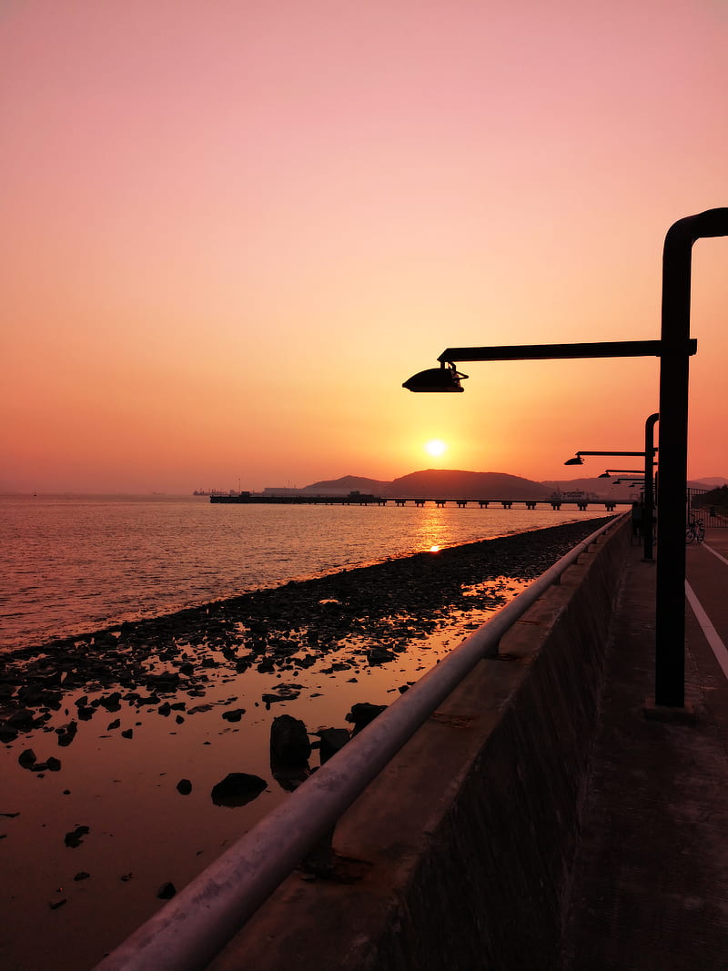 sunset, sky, Sun, sea, HD phone wallpaper