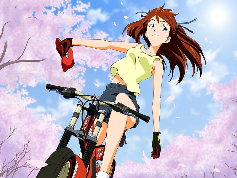 Asuka Langley Soryu, unit 02, eva, bicycle, asuka, evangelion, HD wallpaper