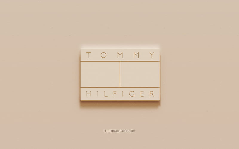Tommy Hilfiger logo, brown plaster background, Tommy Hilfiger 3d logo, brands, Tommy Hilfiger emblem, 3d art, Tommy Hilfiger, HD wallpaper