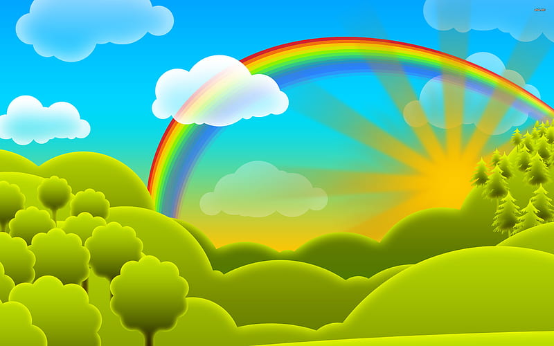 Rainbow, nature, cartoon, HD wallpaper | Peakpx