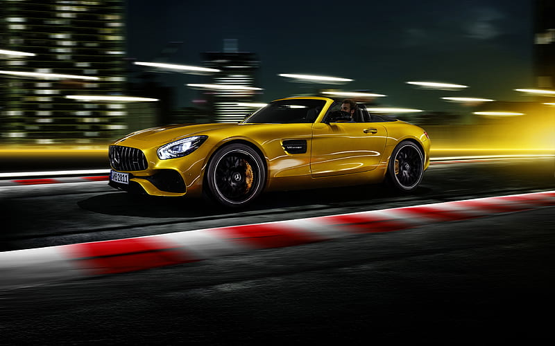 Mercedes-AMG GT S Roadster motion blur, 2018 cars, supercars, AMG, Mercedes, HD wallpaper