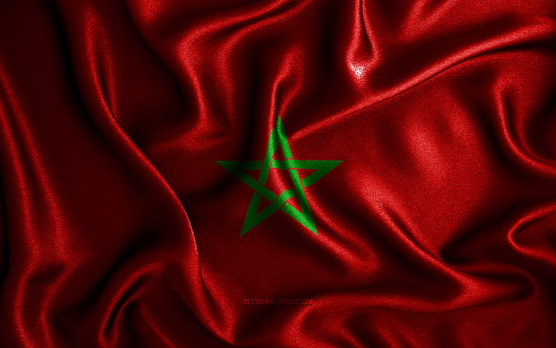 Moroccan flag silk wavy flags, African countries, national symbols, Flag of Morocco, fabric flags, Morocco flag, 3D art, Morocco, Africa, Morocco 3D flag, HD wallpaper