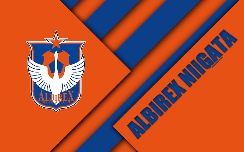Albirex Niigata material design, Japanese football club, orange blue abstraction, logo, Niigata, japan, J1 League, Japan Professional Football League, J-League, HD wallpaper