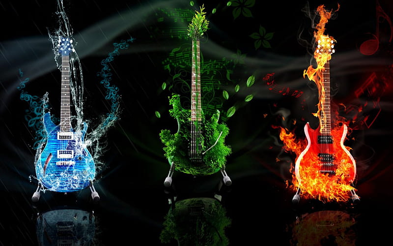 Omnipresent Music, art, fire, water, guitar, nature, bonito, earth, elements, HD wallpaper