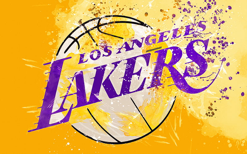 Los Angeles Lakers grunge art, logo, american basketball club, yellow grunge background, paint splashes, NBA, emblem, Los Angeles, California, USA, basketball, Western Conference, National Basketball Association, HD wallpaper