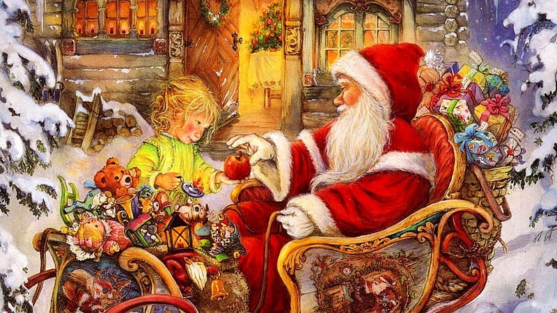 santa clause, sleigh, clause, santa, child, gifts, HD wallpaper