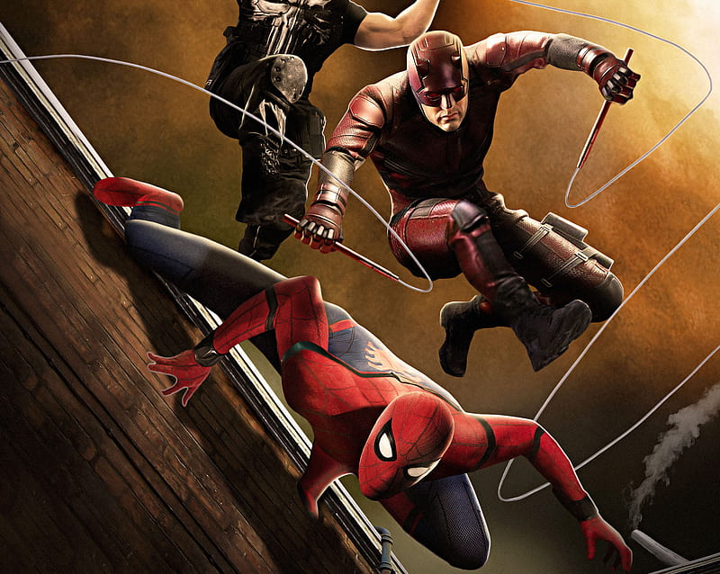 Spiderman Daredevil Punisher Fan Art, spiderman, daredevil, punisher, artwork, digital-art, artist, HD wallpaper