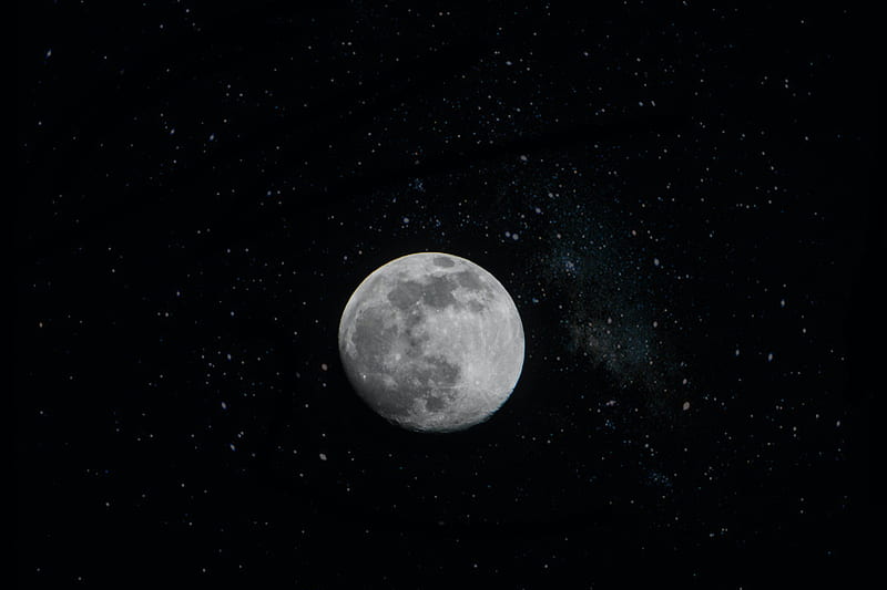 moon, stars, starry sky, night, space, HD wallpaper