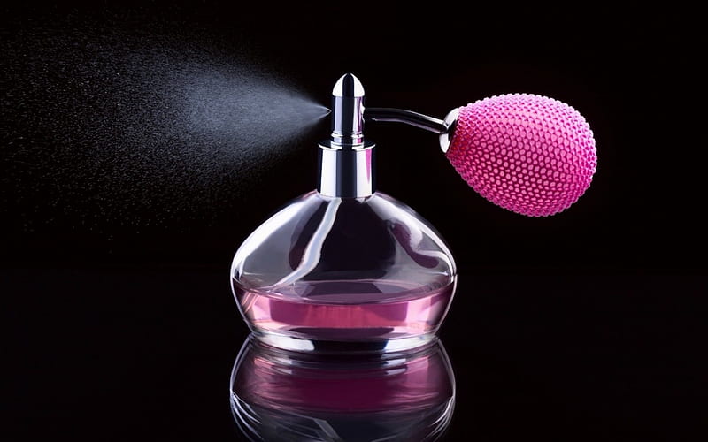 Pink aroma, perfume, bottle, black, aroma, pink, HD wallpaper