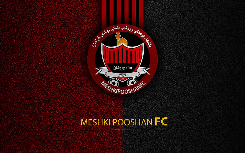 Meshki Pooshan FC logo, leather texture, Iranian football club, emblem, burgundy black lines, Persian Gulf Pro League, Mashhad, Iran, football, HD wallpaper