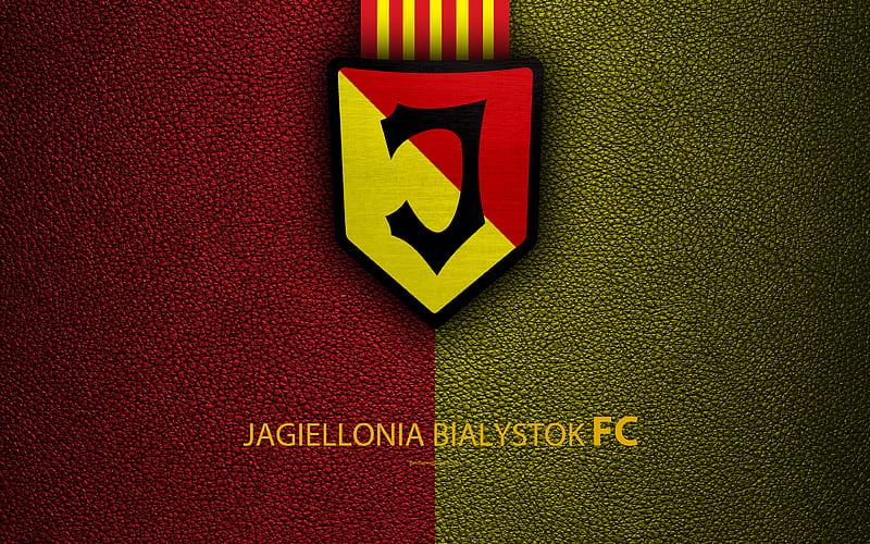 Jagiellonia FC football, emblem, logo, Polish football club, leather texture, Ekstraklasa, Bialystok, Poland, Polish Football Championship, HD wallpaper