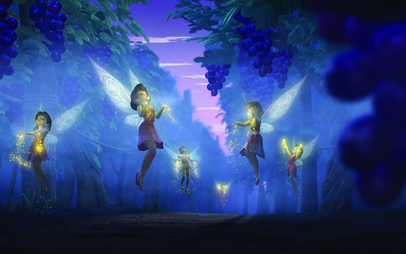 Fairies, cartoon, night, fairy, flying, HD wallpaper