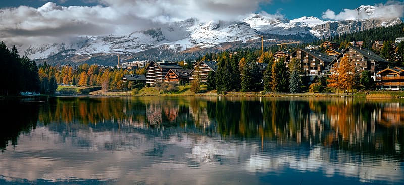 Crans Montana Switzerland, montana, crans, switzerland, lake, mountains, HD wallpaper