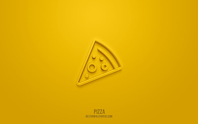Pizza 3d icon, yellow background, 3d symbols, Pizza, Fast food icons, 3d icons, Pizza sign, Fast food 3d icons, HD wallpaper
