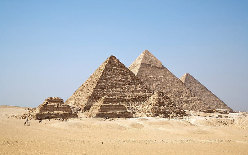 Ancient Egyptian Pyramids, architecture, Pyramids, sand, ancient, famous, Egyptian, huge, sky, HD wallpaper