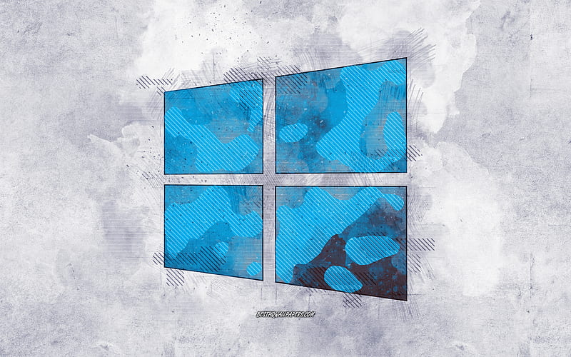 Windows 10 blue logo, grunge art, Windows blue grunge logo, Windows blue emblem, gray grunge background, Windows, HD wallpaper