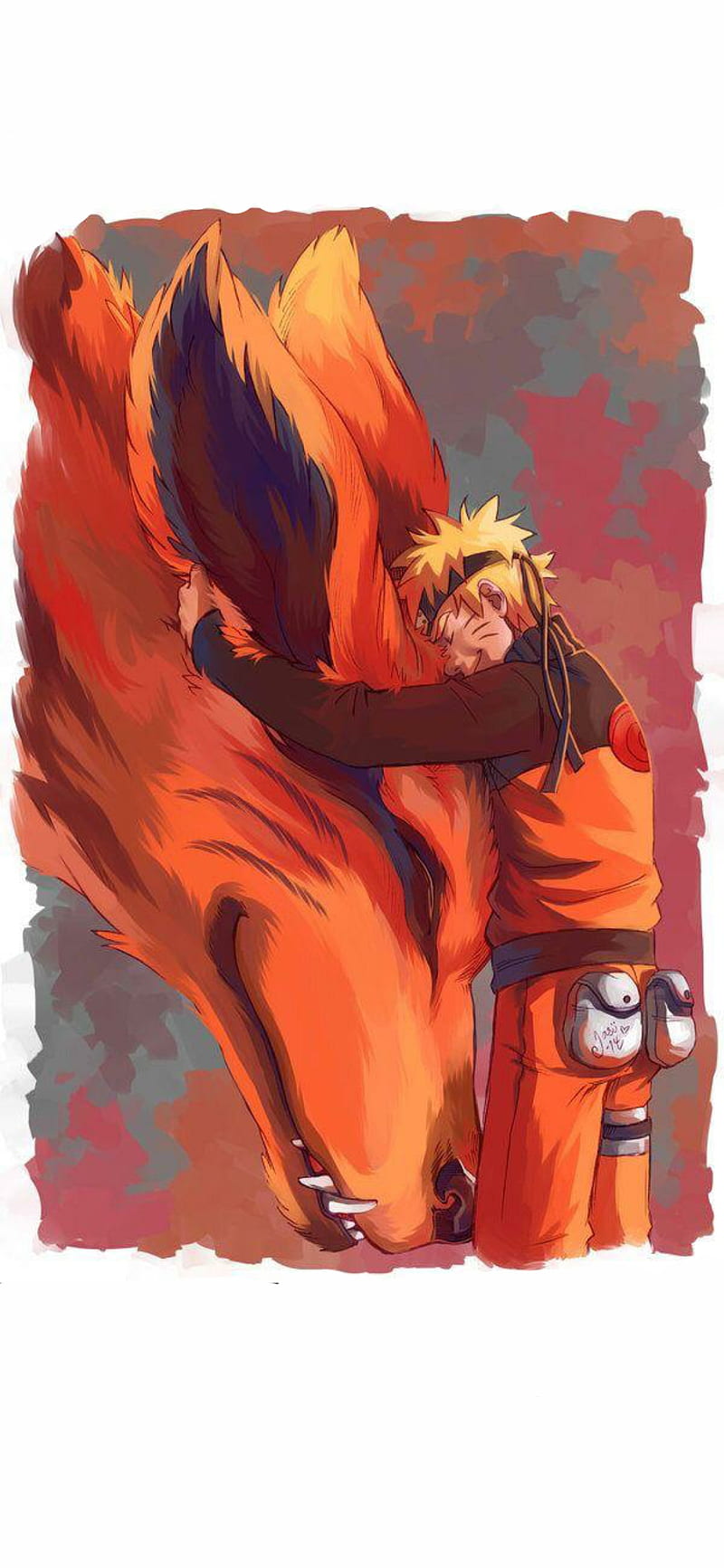 Naruto and Kurama, color, fox, friend, iphone, paint, samsung, shippuden, uzumaki, HD phone wallpaper