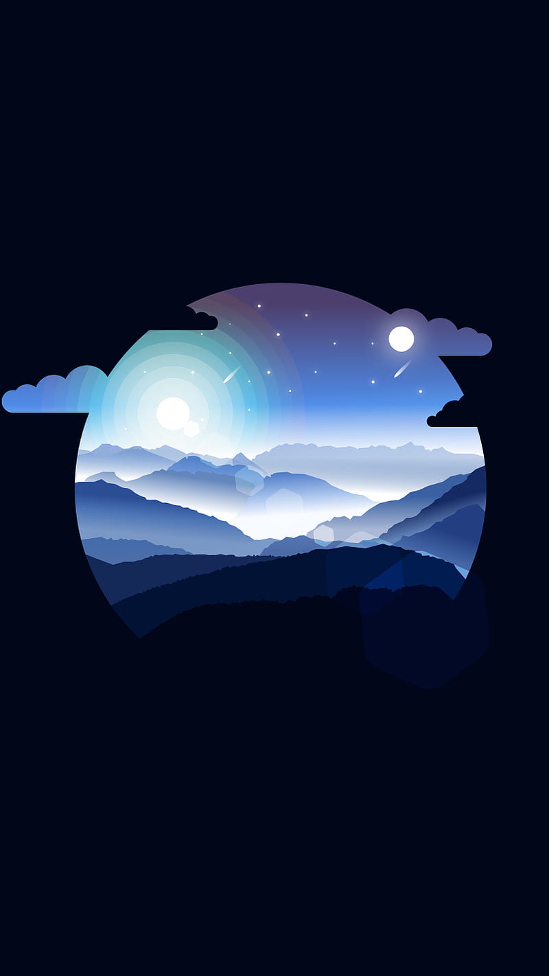Vector, blue, cloud, colors, heaven, landscape, mountains, planets, tumblr, HD phone wallpaper