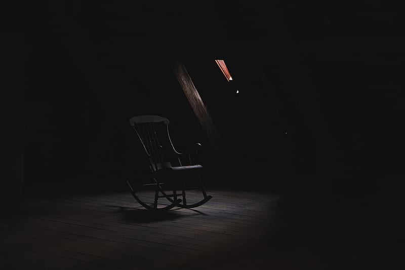 brown wooden rocking chair inside dark room, HD wallpaper