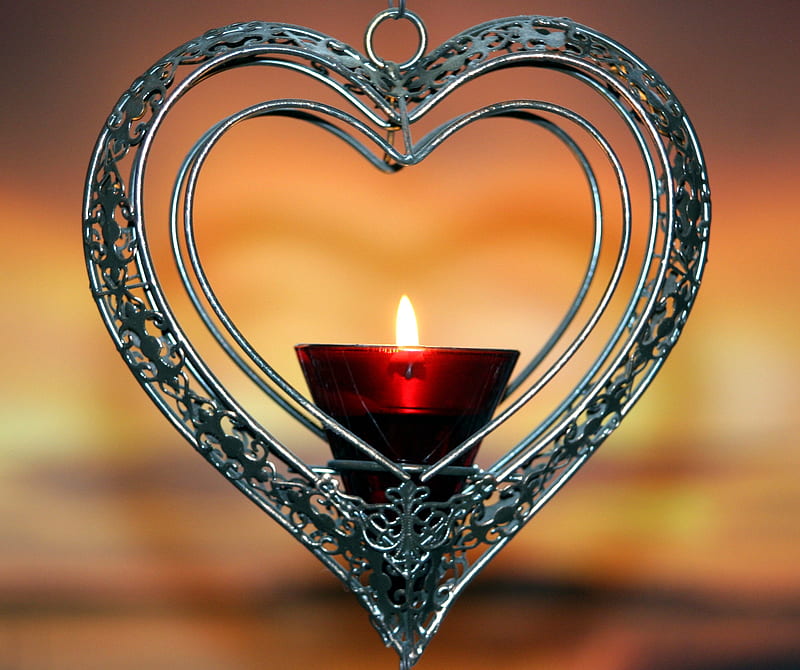 Heart Candle, candle, heart, love, red, romantic, HD wallpaper