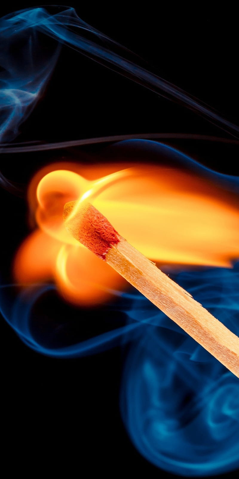 Matchstick, burning, close-up, fire, flame, macro, smoke, HD phone wallpaper