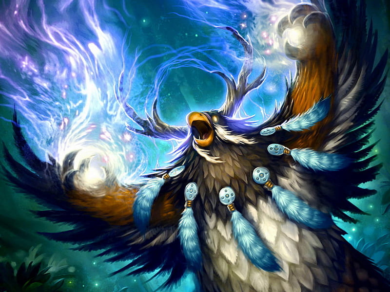 World_of_Warcraft_Trading_Card, world, bird, anime, video games, warcraft, sky, wigs, blue, HD wallpaper