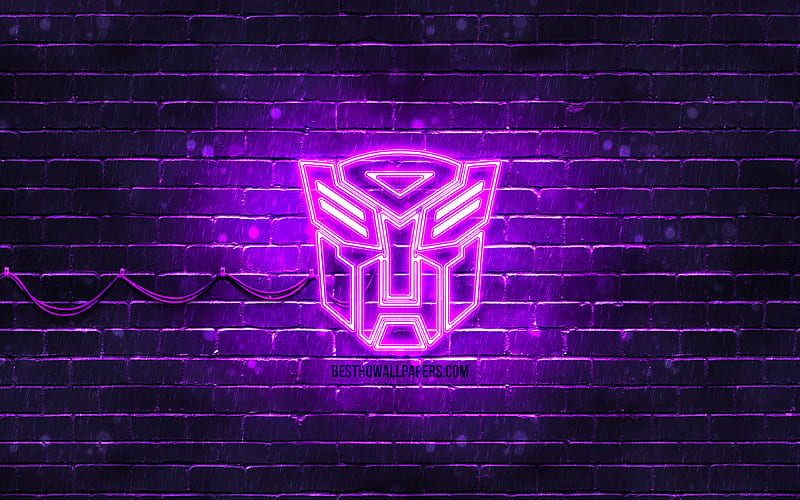 Transformers violet logo violet brickwall, Transformers logo, movies, Transformers neon logo, Transformers, HD wallpaper