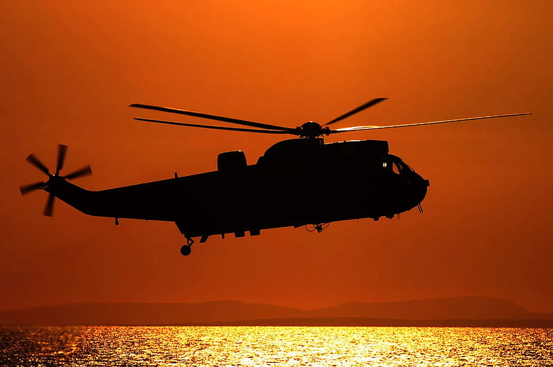 Sea King Sunset.., seaking, aircraft, rotors, military, sunset, jet, HD wallpaper