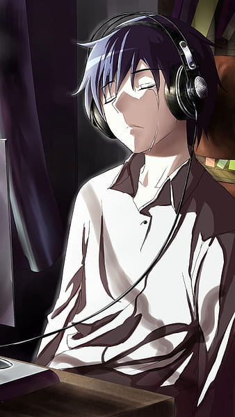 Download A Dark Anime Boy is Lost in a World of Solitude Wallpaper