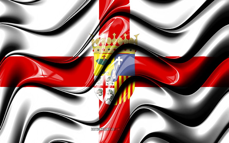 Zaragoza flag Provinces of Spain, administrative districts, Flag of Zaragoza, 3D art, Zaragoza, spanish provinces, Zaragoza 3D flag, Spain, Europe, HD wallpaper