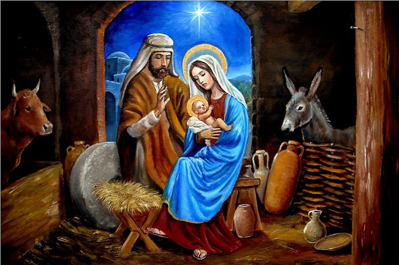 Birth of Jesus, christ, family, jesus, joseph, virgin, mary, HD wallpaper