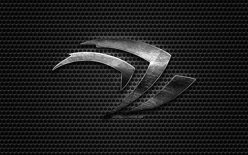 Nvidia Logo, steel polished logo, Nvidia emblem, old logo, metal grid texture, creative art, Nvidia, HD wallpaper