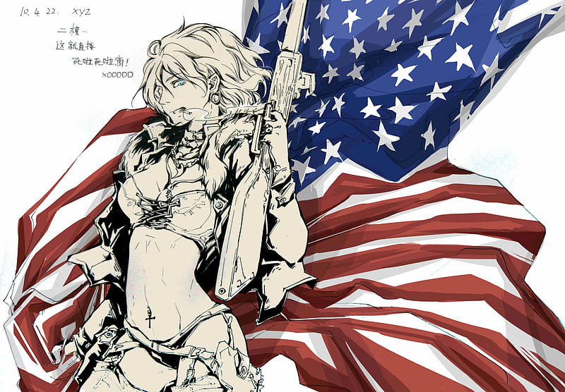USA aph, female, manga, flag, bikini, short hair, america aph, girl, anime, hetalia axis powers, hetalia, HD wallpaper
