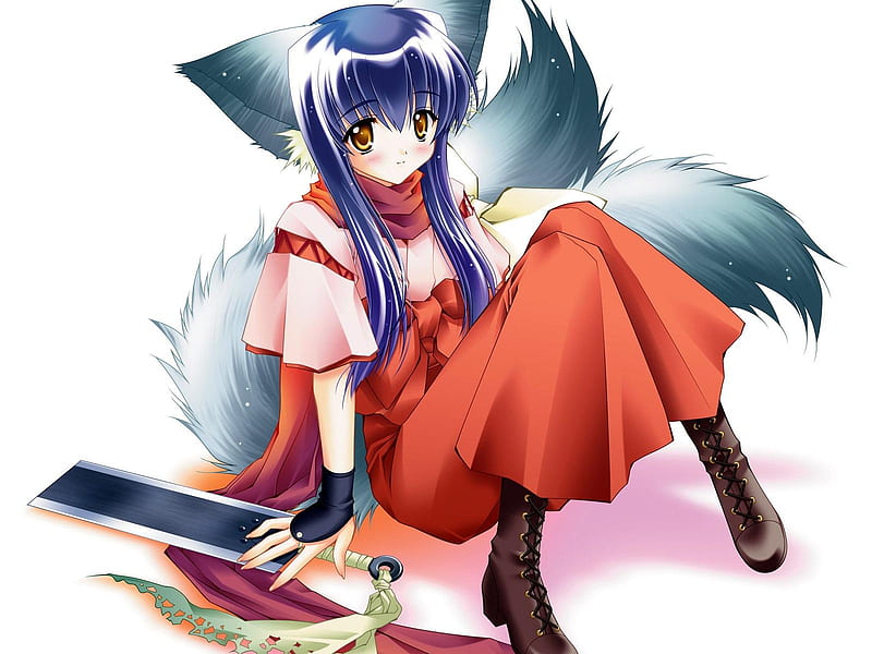 Cute Wolfgirl, magic, wolf, anime girl, anime, HD wallpaper