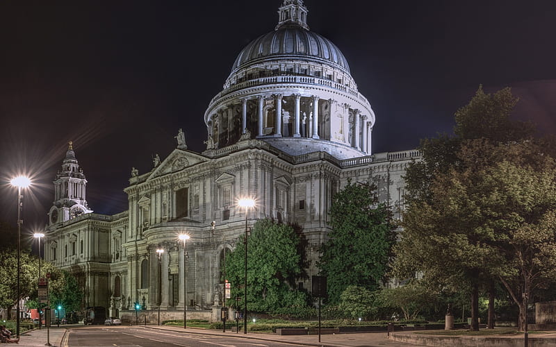 St Pauls Cathedral, Anglican Cathedral, night, city lights, London, UK, Renaissance architecture, English baroque, HD wallpaper