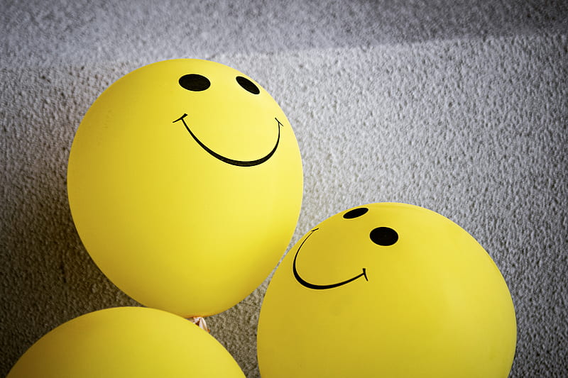 balloons, smiles, emoticons, yellow, HD wallpaper