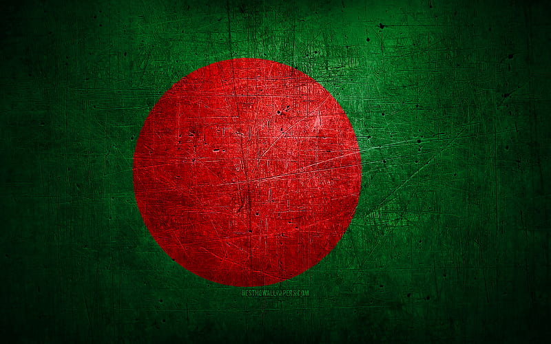 Bangladeshi metal flag, grunge art, asian countries, Day of Bangladesh, national symbols, Bangladesh flag, metal flags, Flag of Bangladesh, Asia, Bangladeshi flag, Bangladesh, HD wallpaper