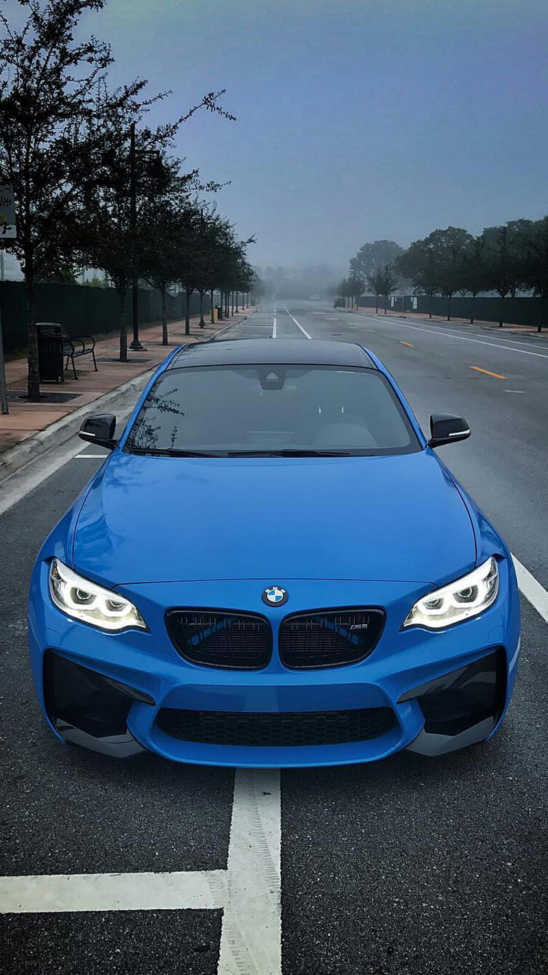 BMW M2, blue, car, coupe, front view, m power, tuning, vehicle, HD phone wallpaper