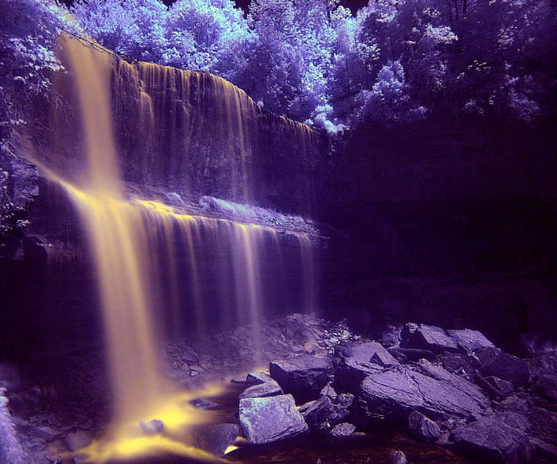 Purple nature, world, waterfall, nature, purple, HD wallpaper