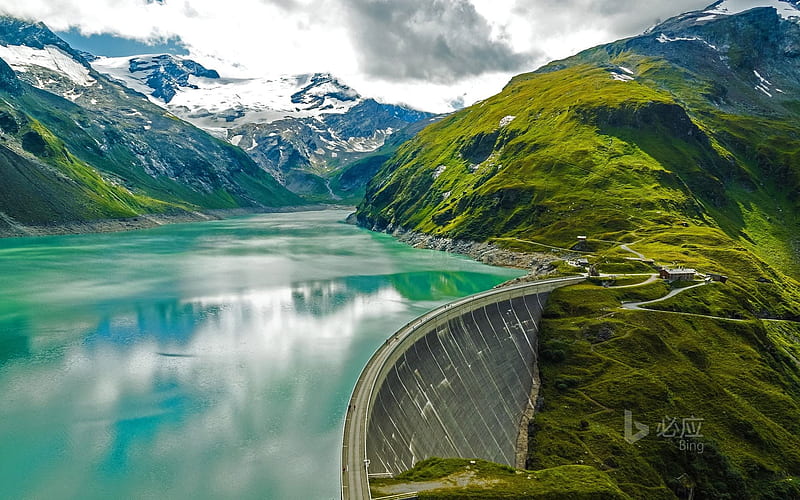 Mooser Dam, mountains, summer, Kaprun, Austria, HD wallpaper