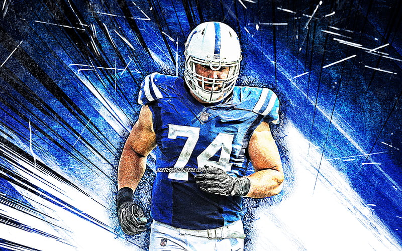 Anthony Castonzo, grunge art, Indianapolis Colts, NFL, offensive tackle, american football, Anthony Salvatore Castonzo, National Football League, blue abstract rays, Anthony Castonzo, HD wallpaper