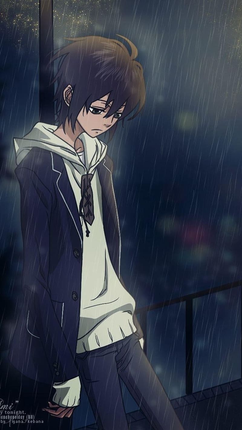Alone Boy, In Rain, rain, depressed, anime, animation, HD phone wallpaper