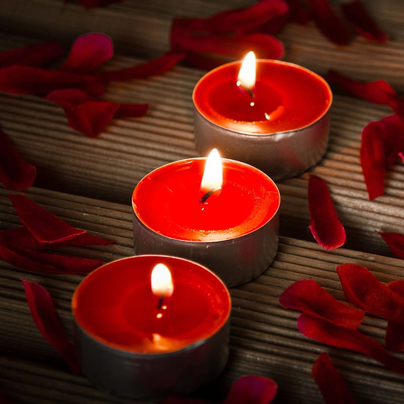Candles And Petals, red, HD phone wallpaper