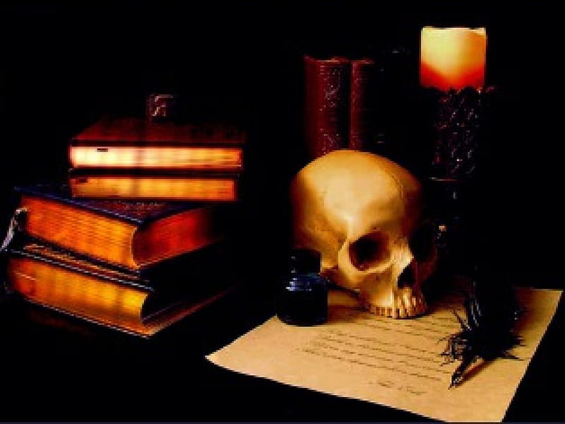 Vita Brevis Ars Longa, skeleton, books, spell, HD wallpaper