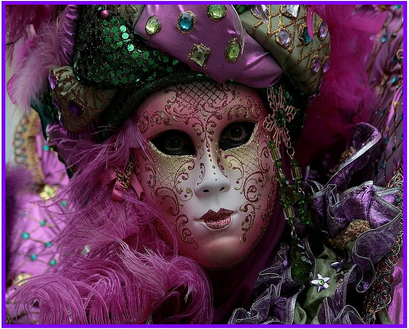 Carnival In Venise, Italy #3 (Mask #1), costumes, venise, roses, carnival, fans, masks, masques, flowers, fashion, italy, HD wallpaper
