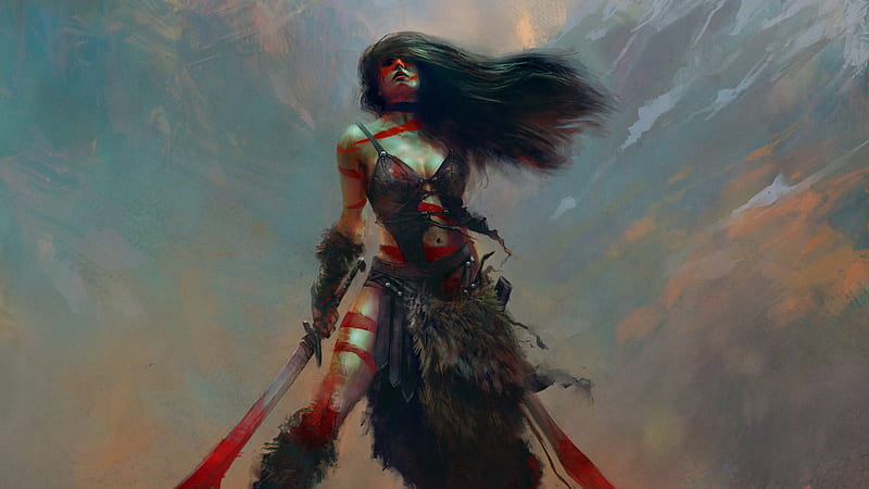 Barbarian Chick , warrior, artist, artwork, digital-art, HD wallpaper