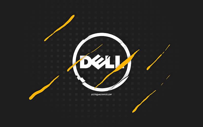 Dell logo, black creative background, Dell round line background, Dell, creative art, Dell round emblem, Dell round white logo, HD wallpaper